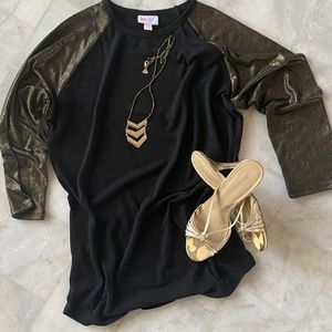 Metallic Lularoe Randy Baseball Tee Elegant Collection Gold & Black Ladies Small